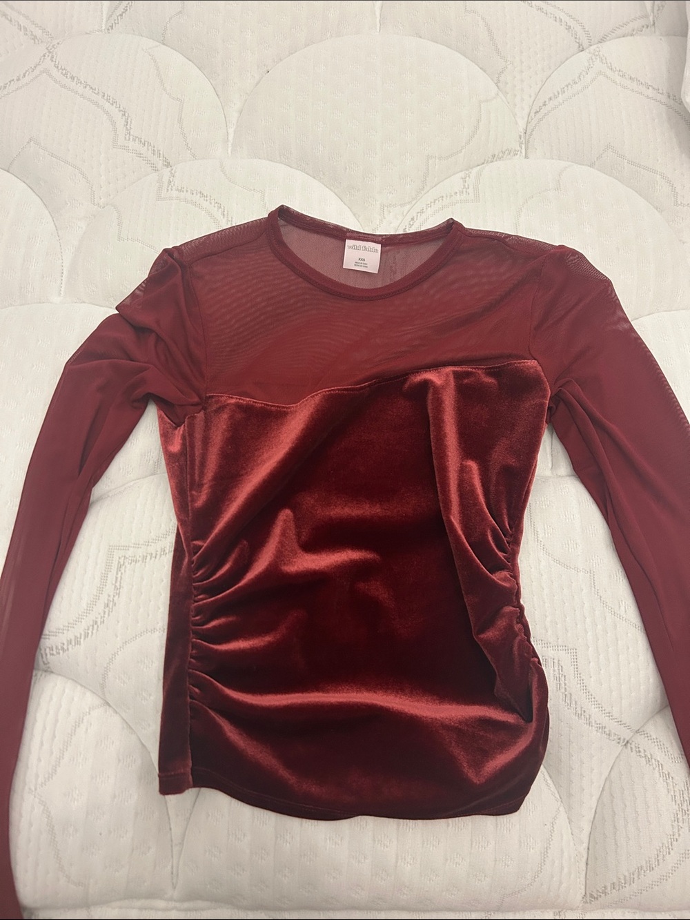 wild fable Burgundy Velvet & Mesh Long-Sleeve Top